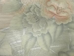 アンティーク　銀彩草花模様刺繍名古屋帯